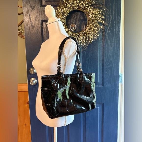 Coach Handbags - Coach Signature C Embossed Patent leather satchel shoulder bag. Black.